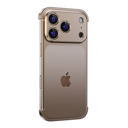 Gold aluminum bumper on a triple-camera iPhone