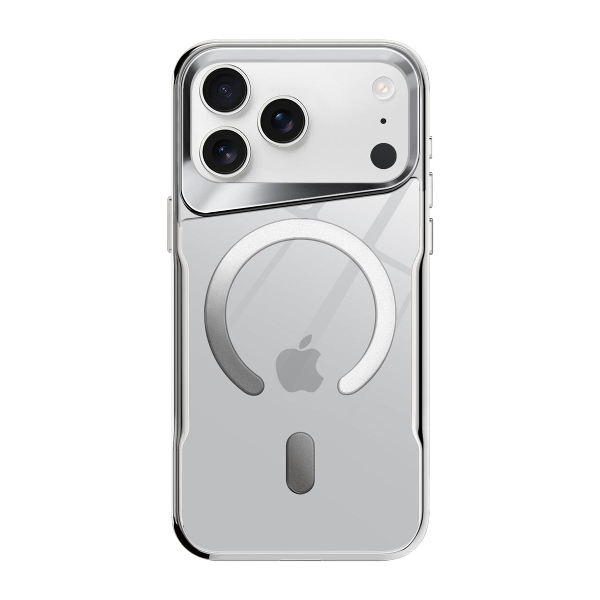 Silver clear MagSafe iPhone case with silver frame