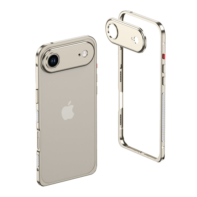 Titanium metal bumper on a single-camera iPhone 17 Air