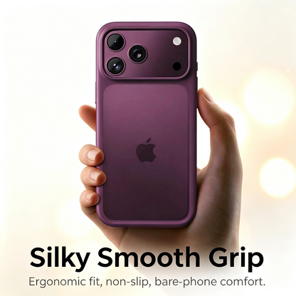 Hand holding burgundy translucent matte iPhone case
