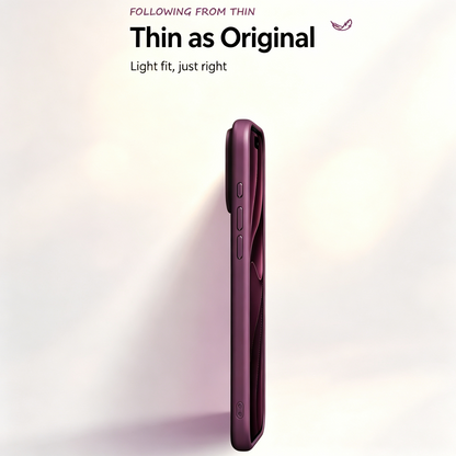 Side profile of burgundy translucent iPhone case showing slim thickness