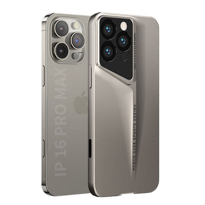 Titanium Gray matte iPhone case with angled camera frame on a white background