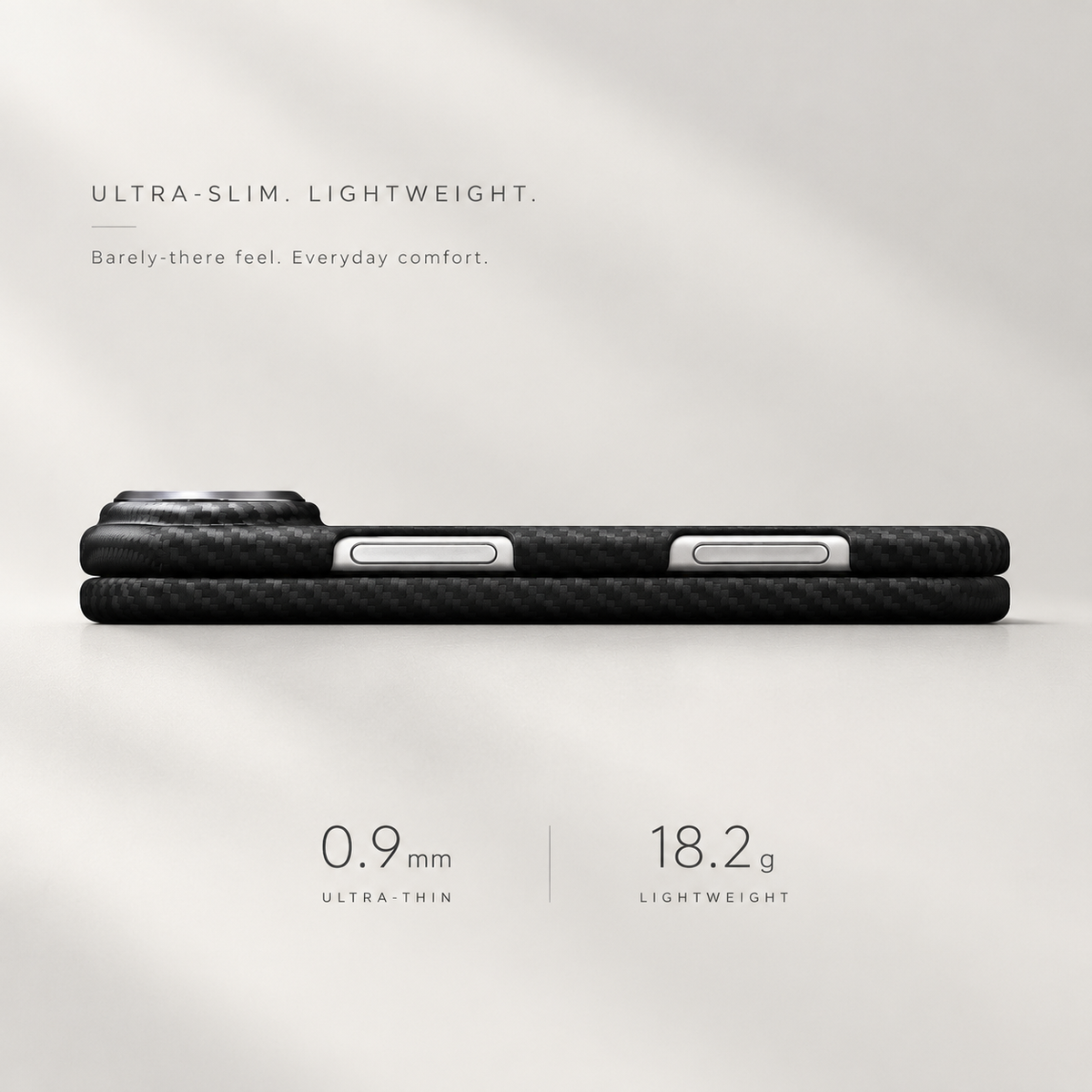 Side profile of ultra-thin aramid fiber iPhone Duo case