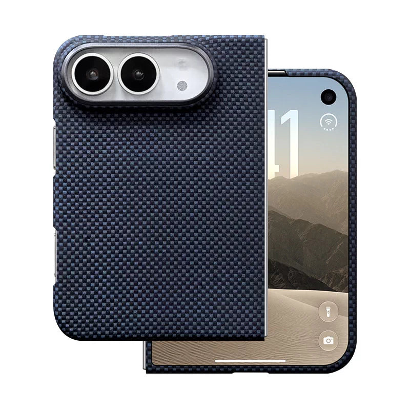 Navy blue aramid fiber iPhone Duo case with fine weave