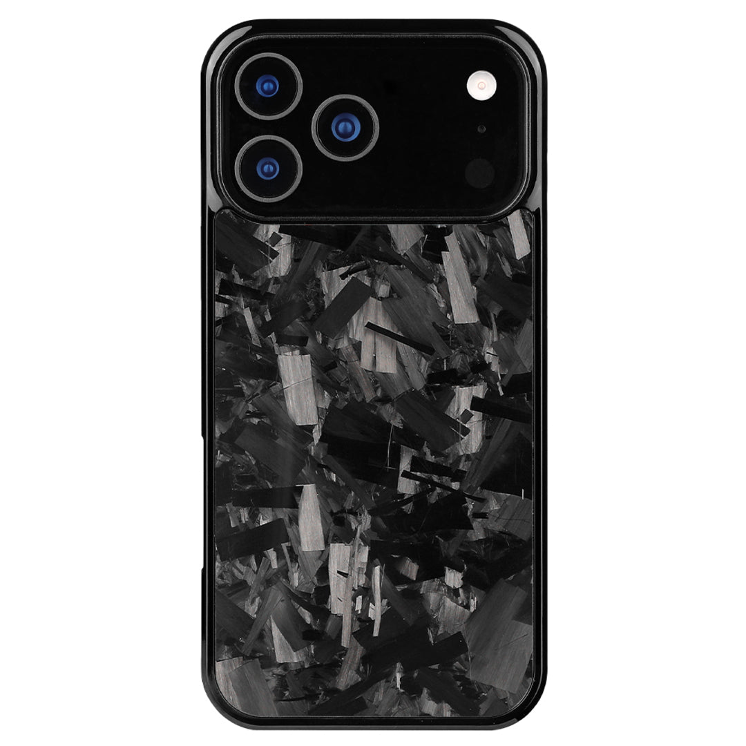 Forged carbon fiber iPhone case in black with glossy marbled back, Pro model