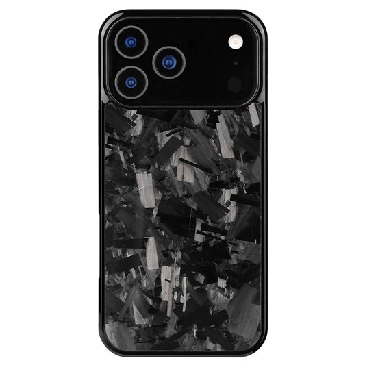 Forged carbon fiber iPhone case in black with glossy marbled back, Pro model