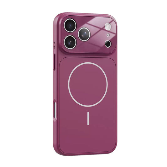 Burgundy slim matte MagSafe iPhone case with full camera frame