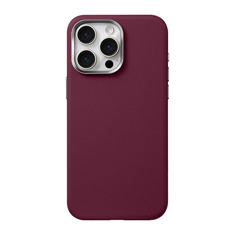 Cherry Red leather case with silver camera surround on an earlier Pro model