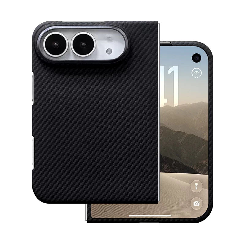 Classic black aramid fiber iPhone Duo case with twill weave