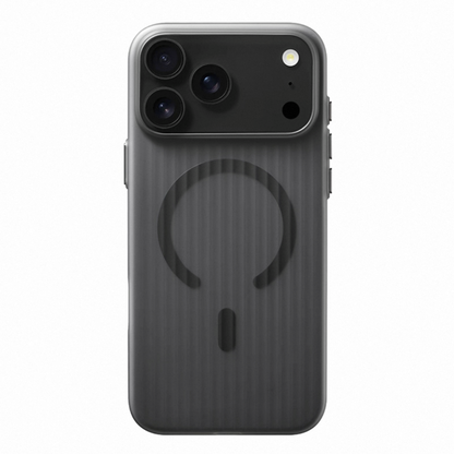 Black striped frosted MagSafe iPhone case with magnetic ring, Pro model