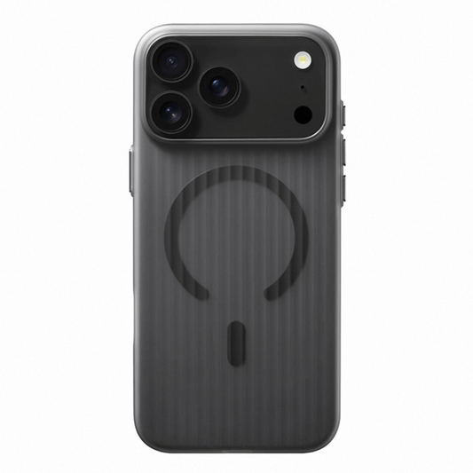 Black striped frosted MagSafe iPhone case with magnetic ring, Pro model