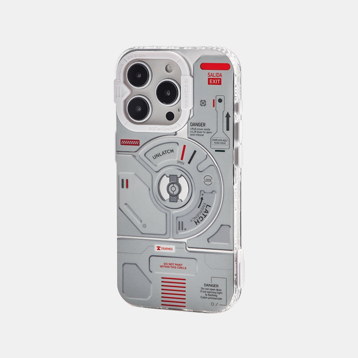 iPhone 15 Pro Max airplane mechanical magnetic case in light gray, back view