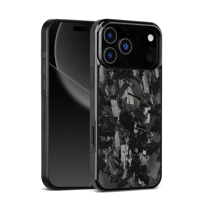 Front and back view of black forged carbon fiber iPhone case