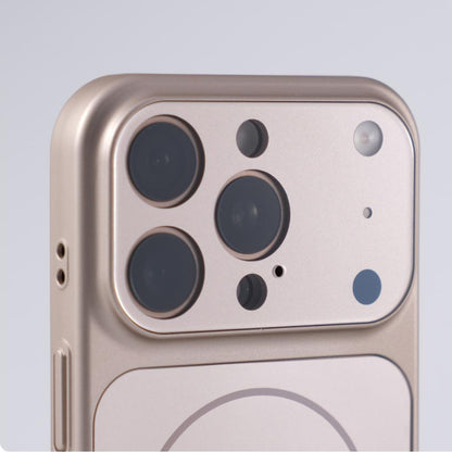 Close-up of full camera frame on titanium gold matte iPhone case