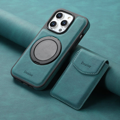 Blue leather-look wallet case with magnetic ring next to its detachable flap card holder