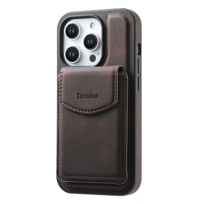 Back view of the brown wallet case with the card holder attached
