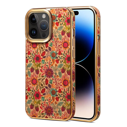Cream floral print iPhone case with red blossoms and gold-tone trim