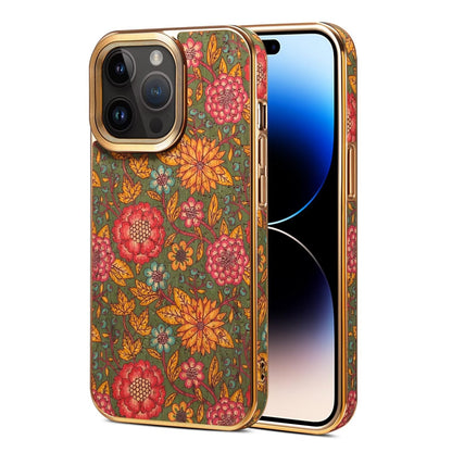 Olive garden floral print iPhone case with gold-tone camera frame