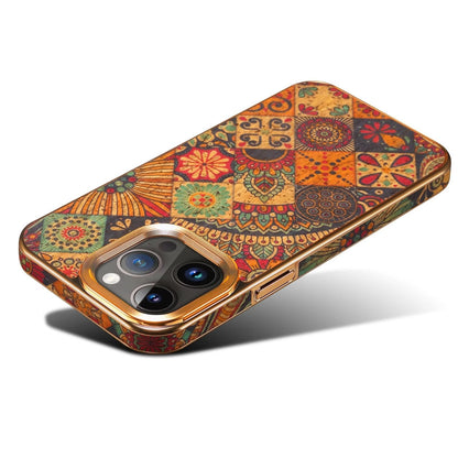Bohemian patchwork case seen from the camera end, showing the lens openings