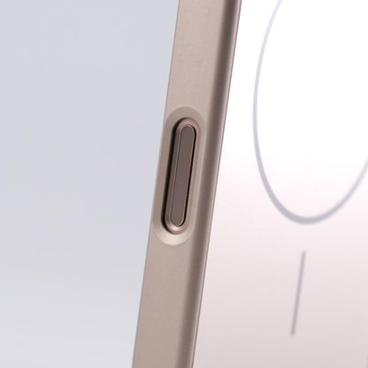 Close-up of side button cutout on slim matte iPhone case