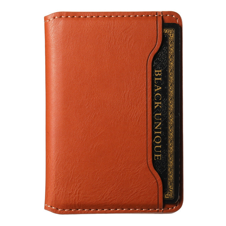 Orange-brown leather-look magnetic card holder wallet
