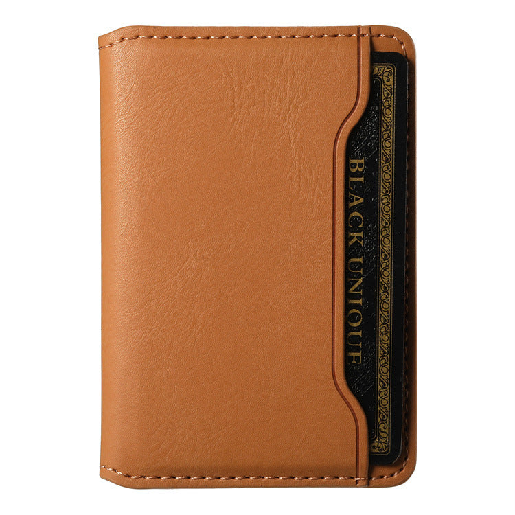 Tan leather-look magnetic card holder wallet with contrast card slot