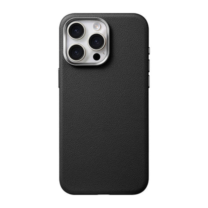 Black leather case with silver camera surround on an earlier Pro model