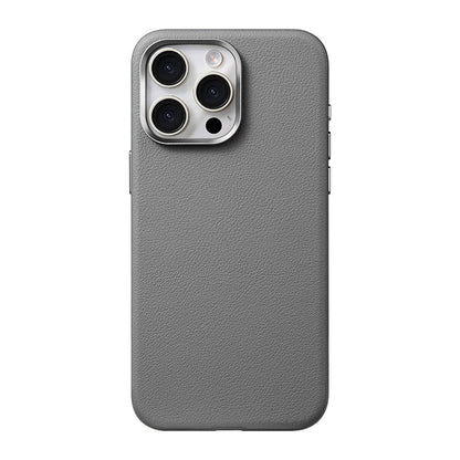 Gray leather case with silver camera surround on an earlier Pro model