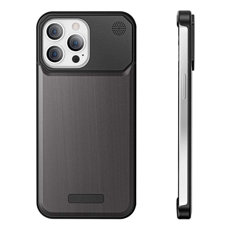 Ebony dark wood-look aluminum iPhone case with black frame