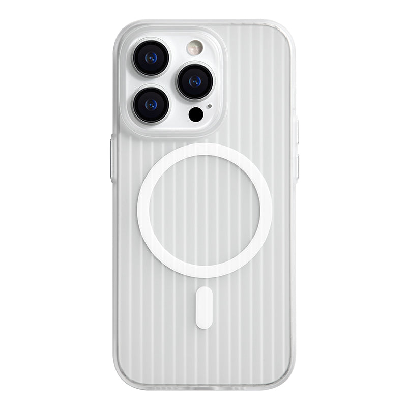 White striped MagSafe iPhone case for an earlier Pro model