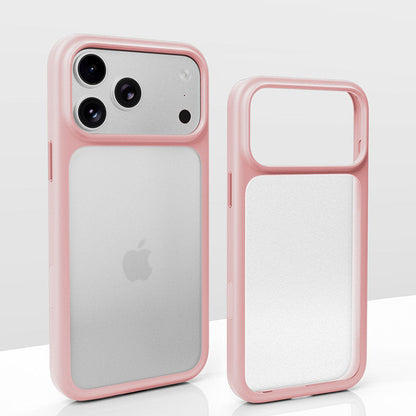 Pink frosted translucent iPhone case with soft-touch edges
