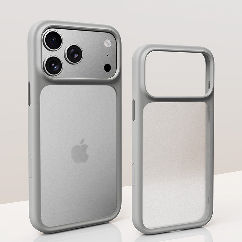 Titanium gray translucent matte iPhone case front and back view