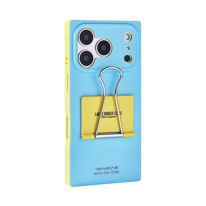 Light blue and yellow square case with yellow binder clip