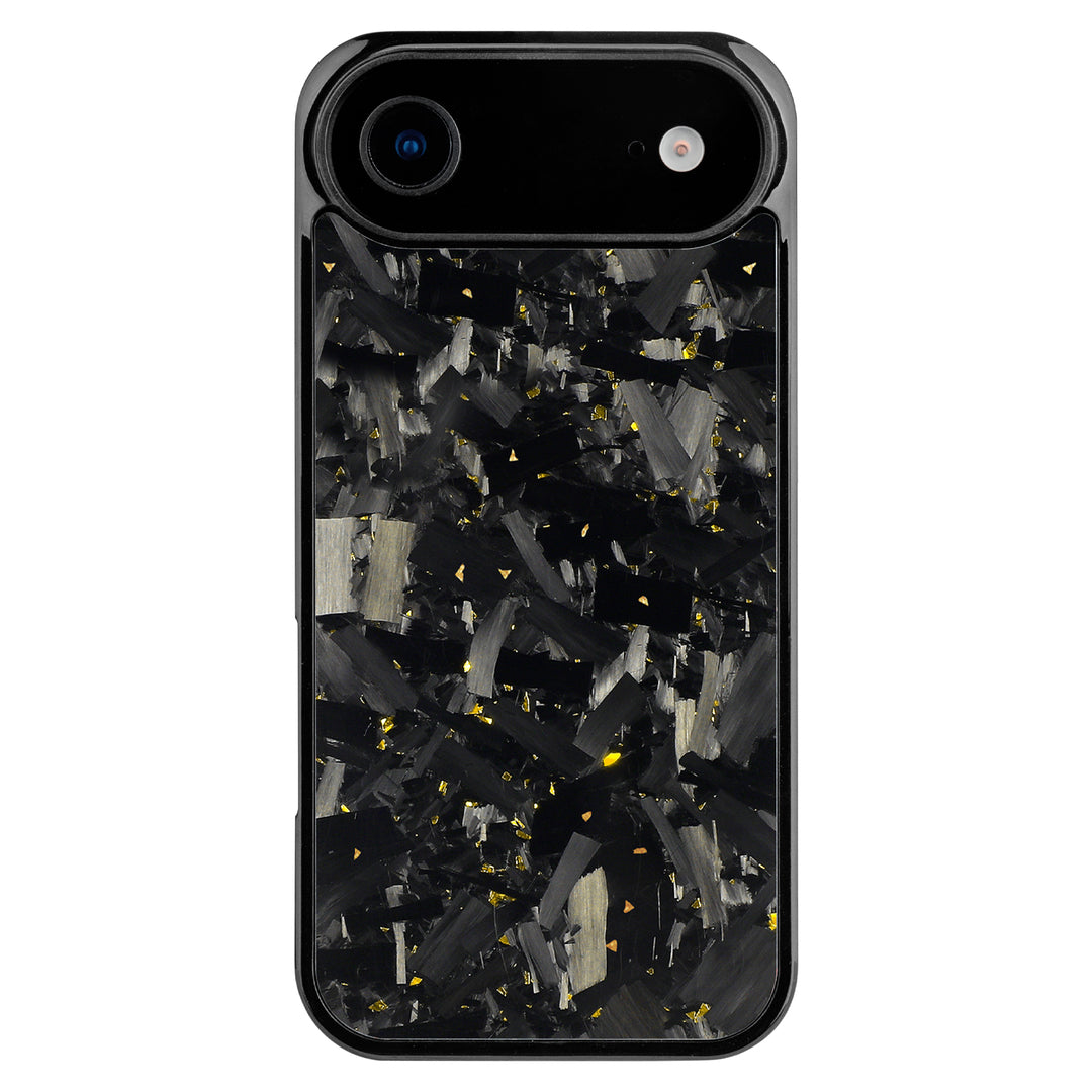 Forged carbon iPhone case with gold flecks for a single-camera model