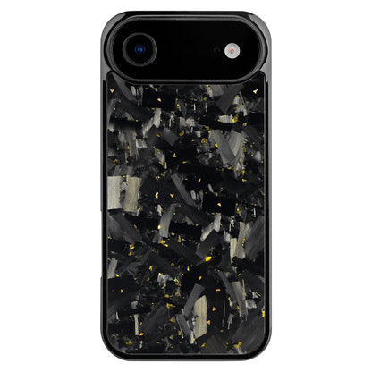Forged carbon iPhone case with gold flecks for a single-camera model