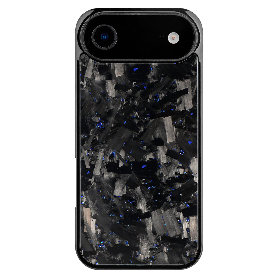 Forged carbon iPhone case with blue flecks for a single-camera model