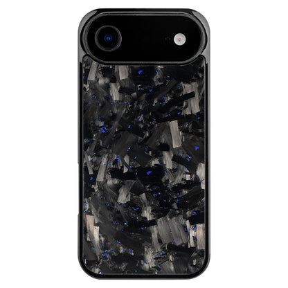 Forged carbon iPhone case with blue flecks for a single-camera model