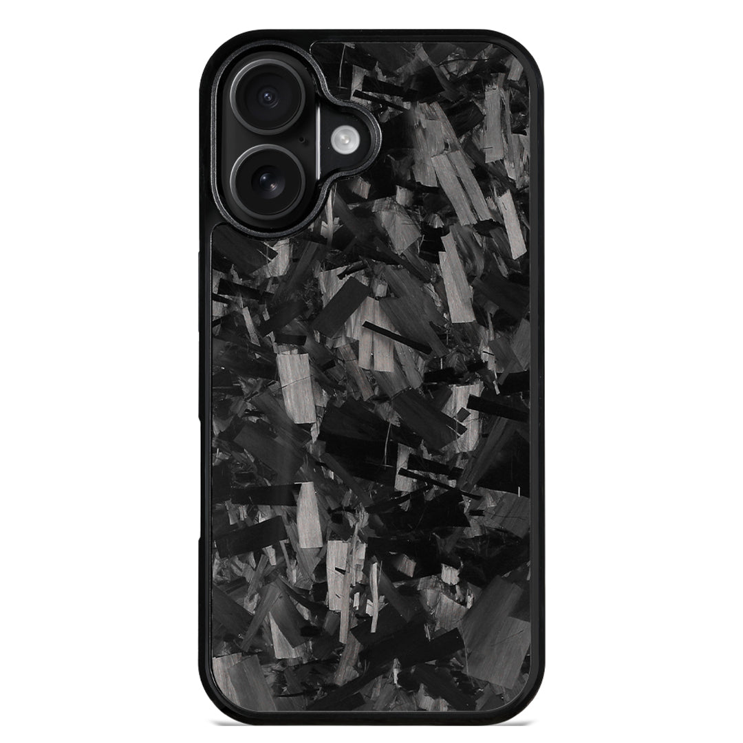 Black forged carbon fiber iPhone case for a dual-camera model