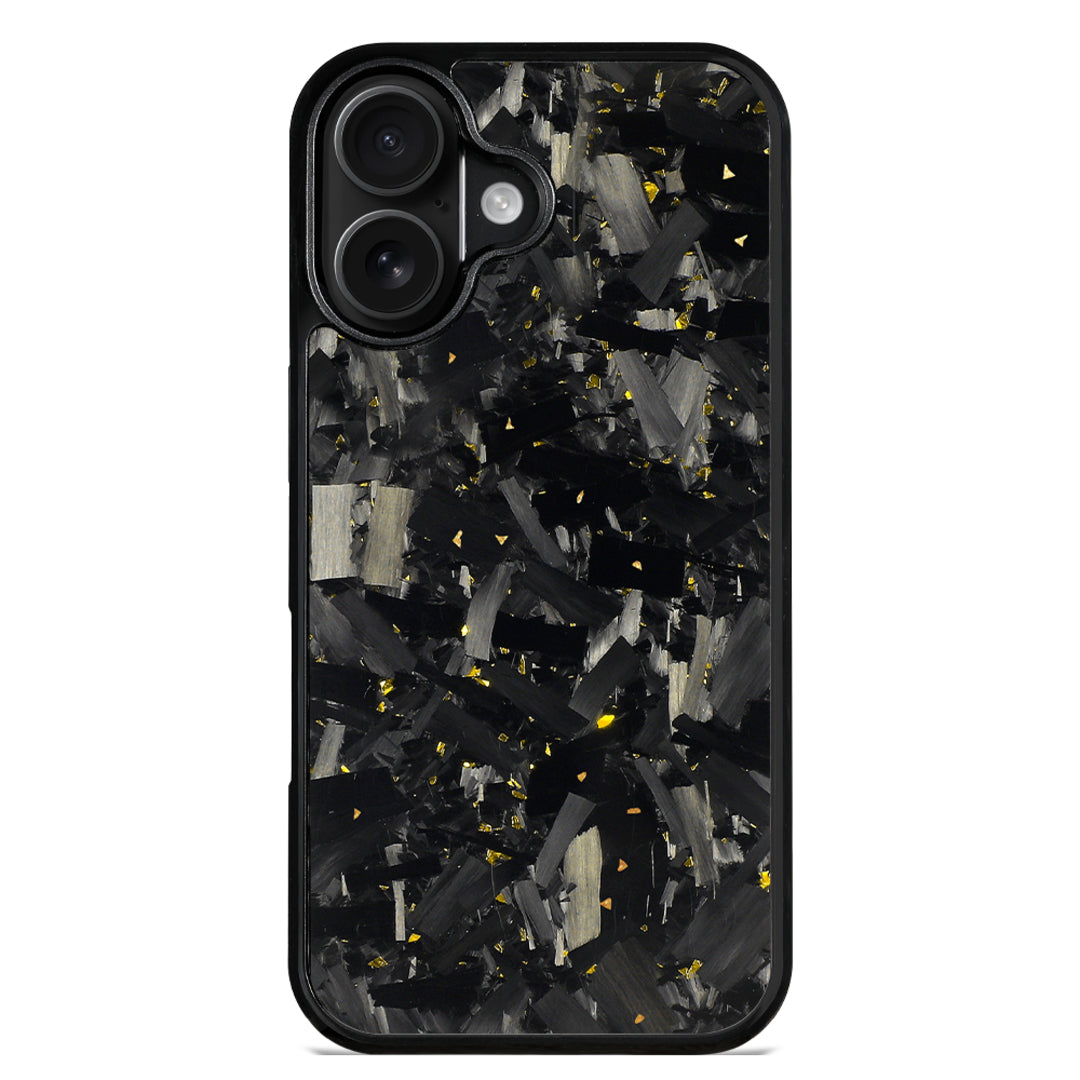 Forged carbon fiber iPhone case with gold flecks, dual-camera model