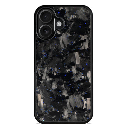 Forged carbon fiber iPhone case with blue flecks, dual-camera model