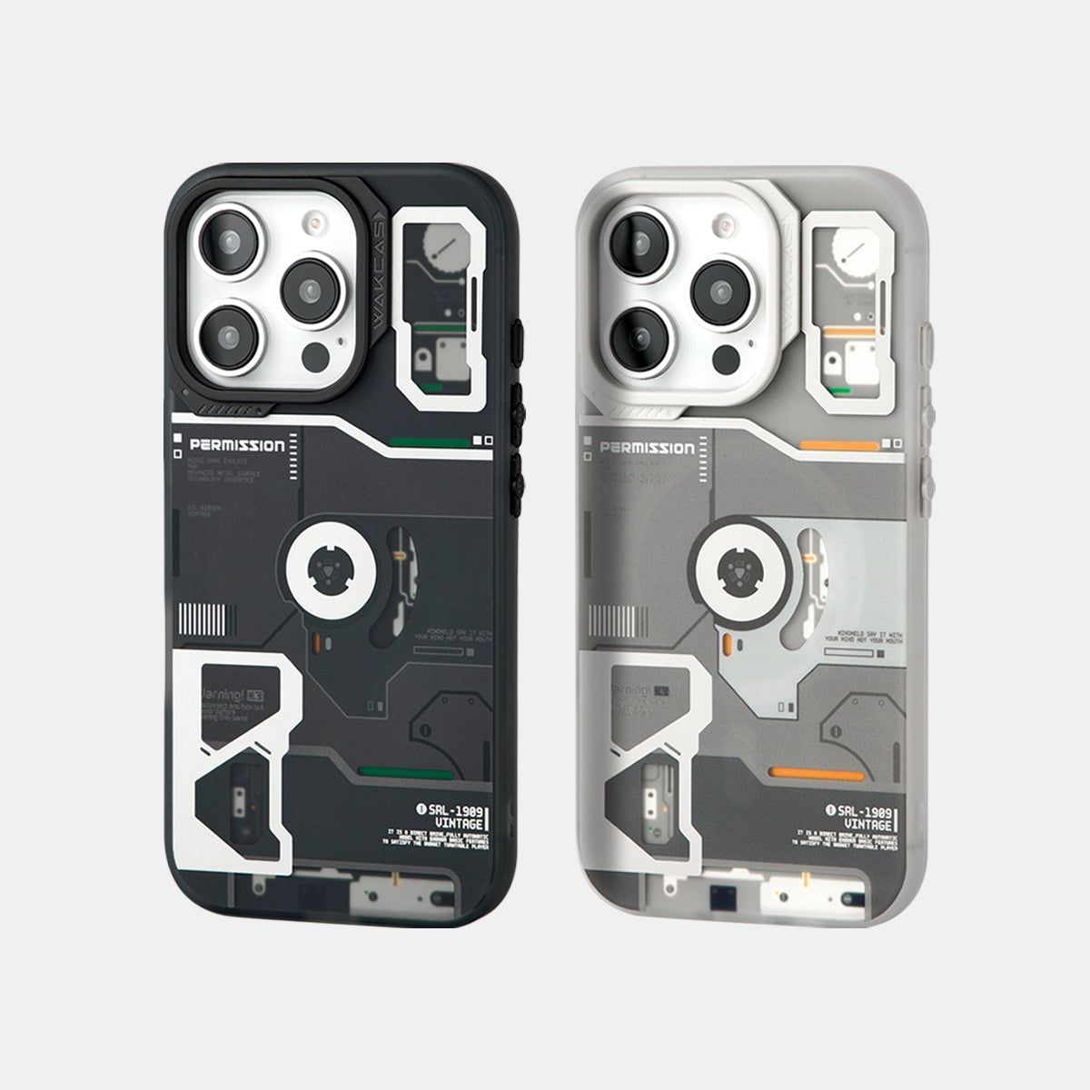 Frosted black and frosted gray retro player cases side by side