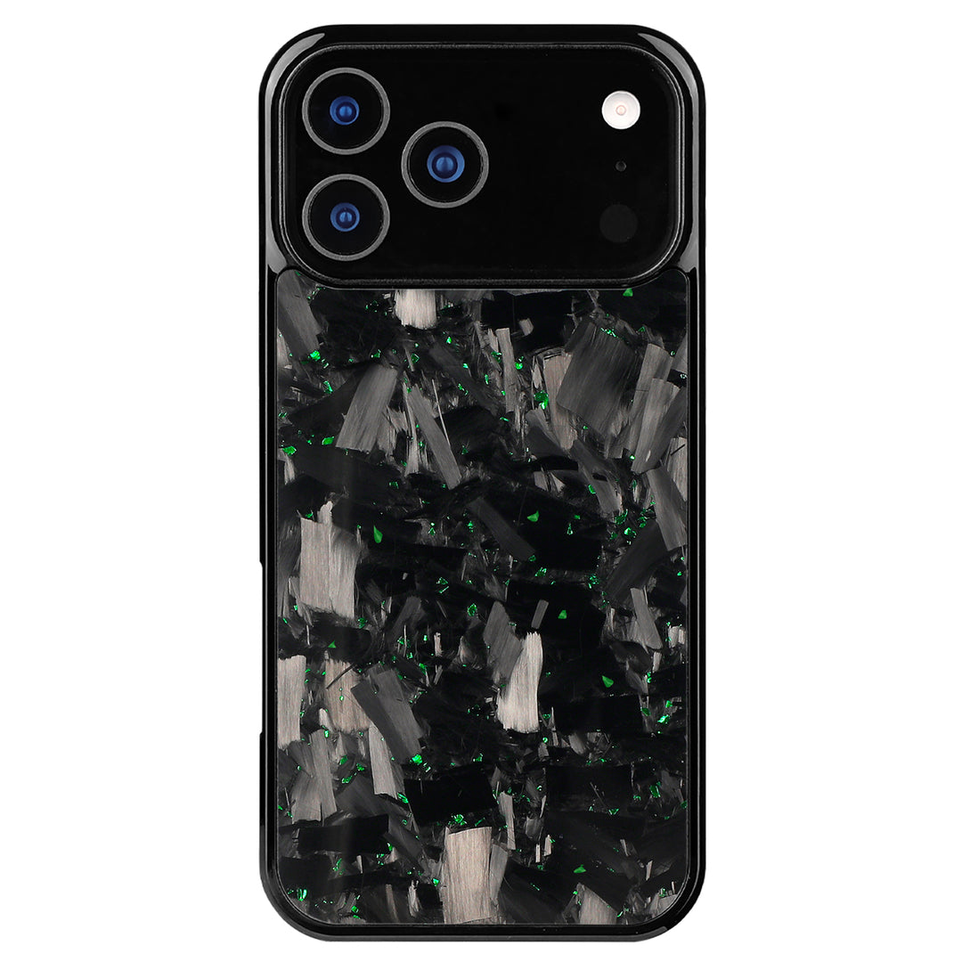 Forged carbon iPhone case with green flecks, Pro model