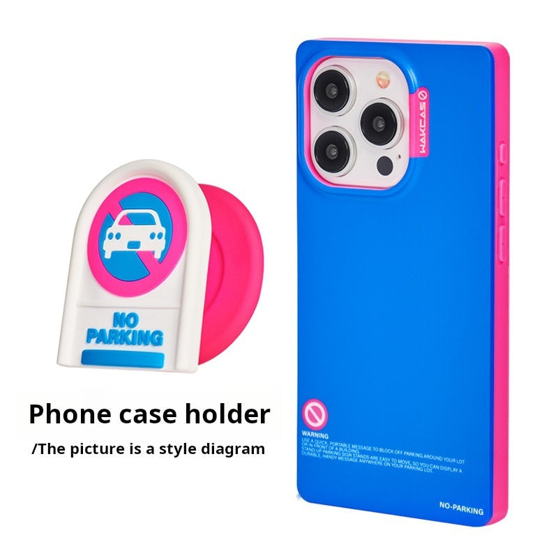 Blue and pink square case with No Parking phone holder illustration