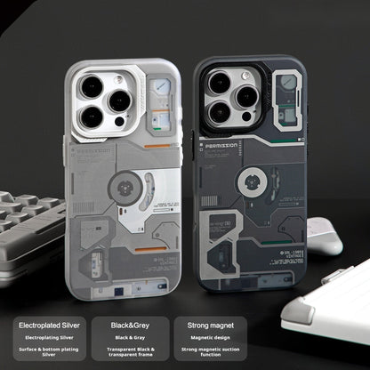 Gray and black retro player cases displayed next to a keyboard