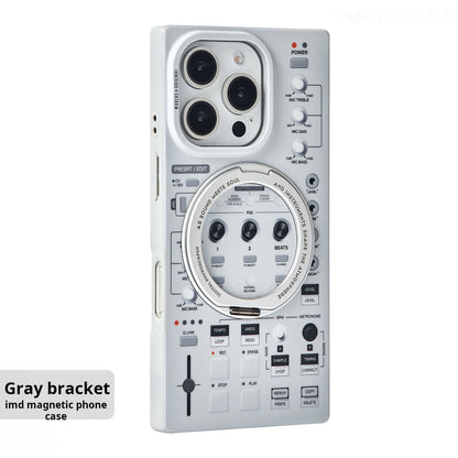 Gray music sampler case showing the circular built-in stand