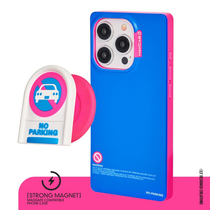 Blue square case with No Parking stand and strong magnet callout