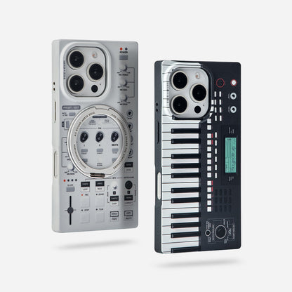 Gray sampler and black piano-key cases displayed together