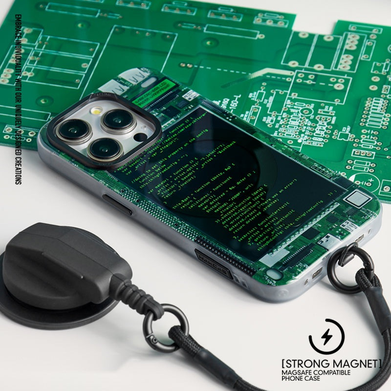 Code screen case with the black magnetic socket stand and cord resting on a desk