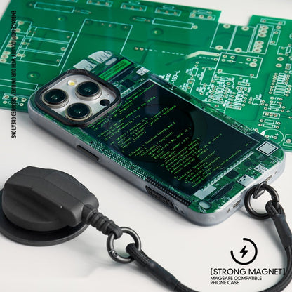 Code screen case with the black magnetic socket stand and cord resting on a desk