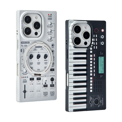 Gray sampler and black piano-key cases standing together